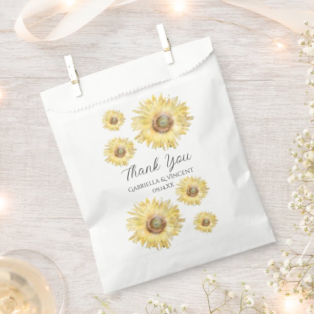 Bolsa De Papel Boda de acuarela de girasoles dispersos amarillos (Cortado)