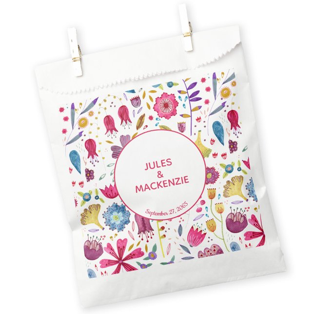 Bolsa De Papel Boda de acuarela de Hedgerow Wild Flowers (Watercolor floral modern wedding favor bag)