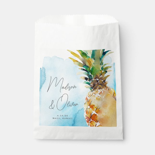 Bolsa De Papel Boda de acuarela de piña tropical vibrante (Anverso)