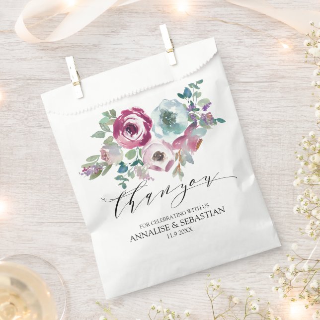 Bolsa De Papel Boda de acuarela floral Mint & Mauve (Cortado)