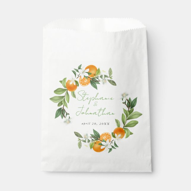 Bolsa De Papel Boda de acuarela Naranja mandarín (Anverso)