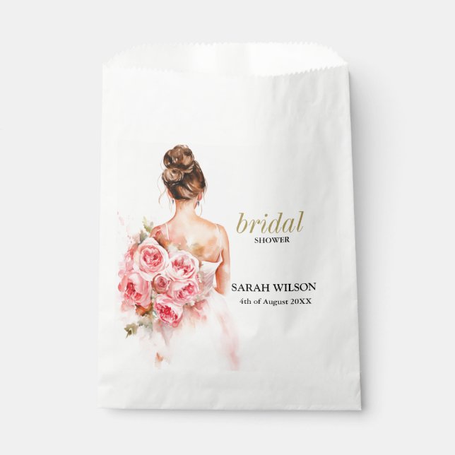 Bolsa De Papel Boda de acuarela Rubor Gown Bridal Shower (Anverso)