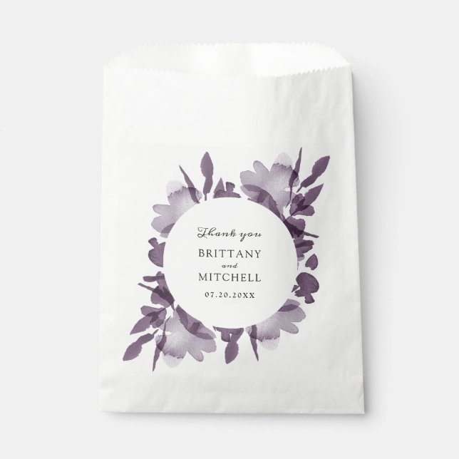 Bolsa De Papel Boda de Ametismo Floral de acuarela romántica (Anverso)