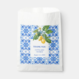 Bolsa De Papel Boda de azulejos azules y limones mediterráneos