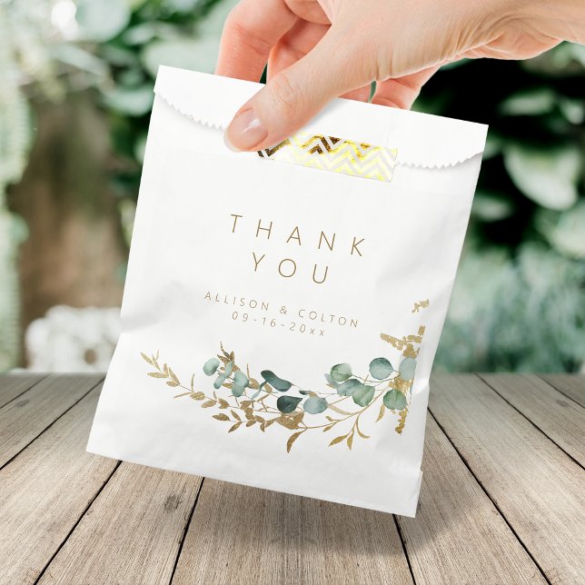 Bolsa De Papel Boda de boho de oro de eucalipto rústico (Rustic eucalyptus gold greenery boho wedding favor bag)