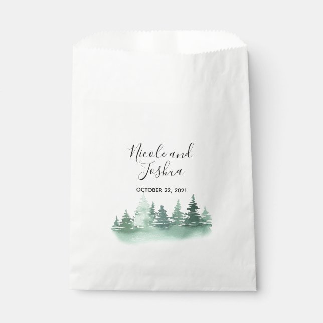 Bolsa De Papel Boda de bosque de pino con acuarela rústica (Anverso)