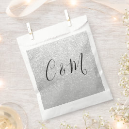 Bolsa De Papel Boda de brillo de plata de monograma elegante