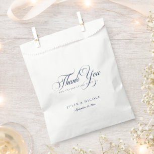 Bolsa De Papel Boda de caligrafía clásica en marfil azul navy