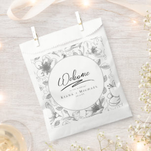 Bolsa De Papel Boda de caligrafía de amor Patrón floral Blk ID940