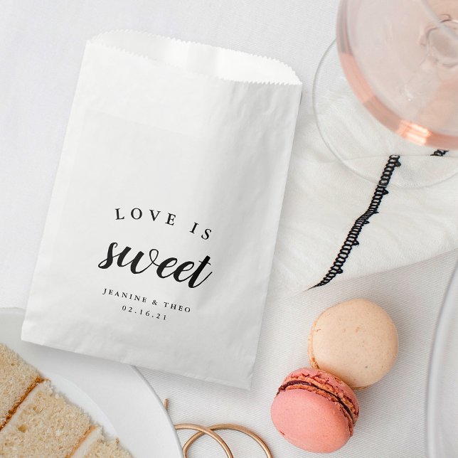 Bolsa De Papel Boda de caligrafía negra y blanca "El amor es dulc (Subido por el creador)