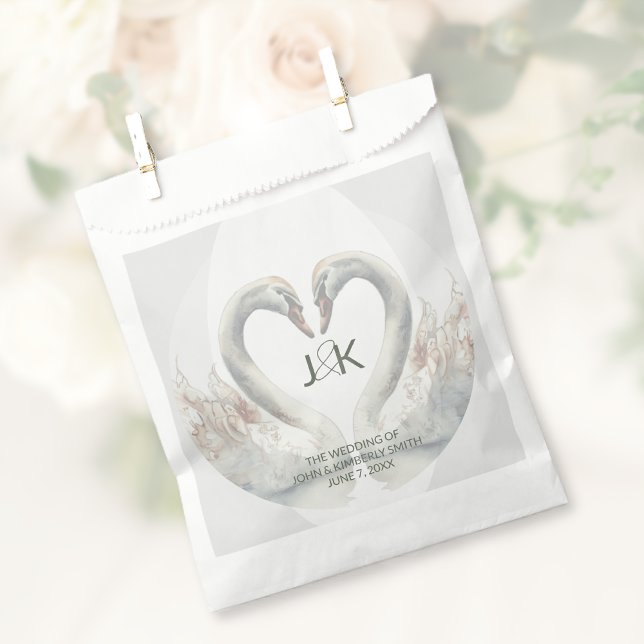 Bolsa De Papel Boda de cisne personalizado (Personalized Swan Wedding Favor Bag)
