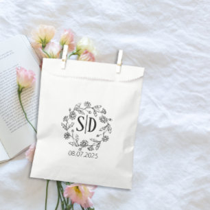 Bolsa De Papel Boda de contorno de margarita floral simple 