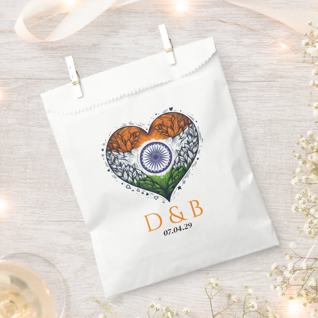 Bolsa De Papel Boda de Corazón Pareja de India (Cortado)