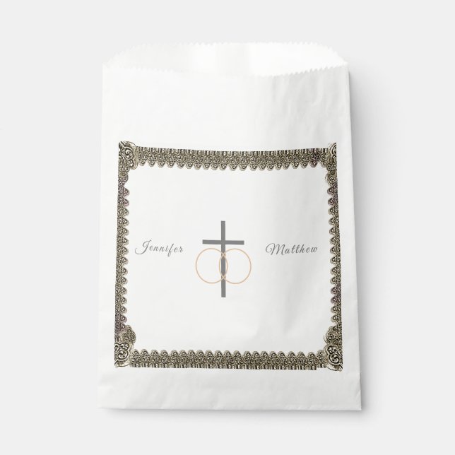 Bolsa De Papel Boda de cosecha monogramada católica (Anverso)