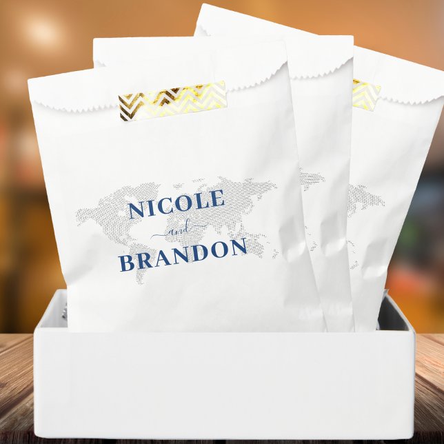 Bolsa De Papel Boda de destino del mapa del mundo azul (Blue World Map Destination Wedding Favor Bag)