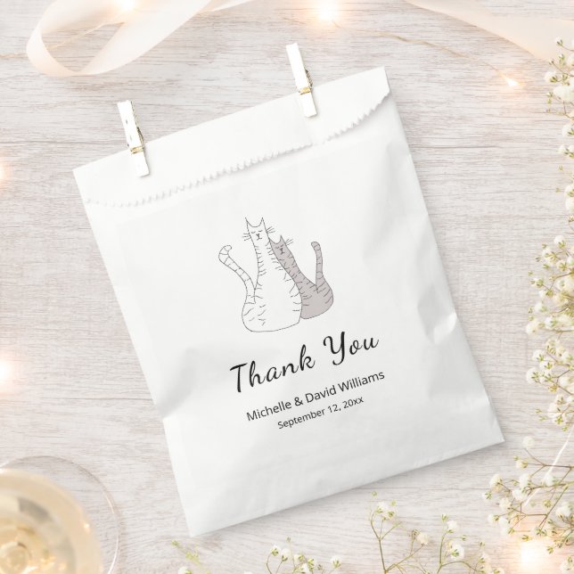Bolsa De Papel Boda de dibujo de gatos Personalizados (Cortado)
