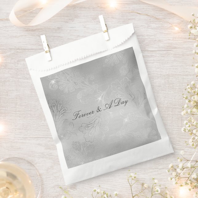 Bolsa De Papel Boda de encaje floral plateado (Cortado)