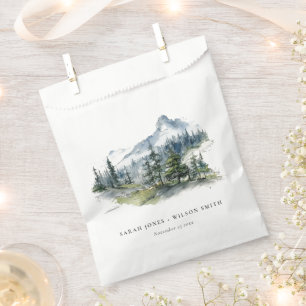 Bolsa De Papel Boda de esbozo del paisaje montañoso de Blue Green