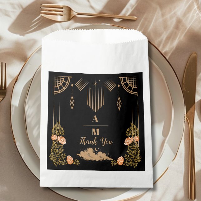 Bolsa De Papel Boda de Estrellas Negras Celestiales Monograma (Subido por el creador)