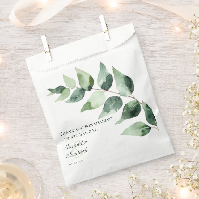 Bolsa De Papel Boda de Eucalipto con Acuarela | Blanco (Cortado)