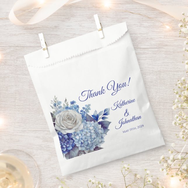Bolsa De Papel Boda de flores azul acuarela - (Cortado)