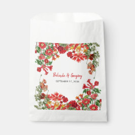 Bolsa De Papel Boda de Flores Botánicas del Jardín Rojo Floral