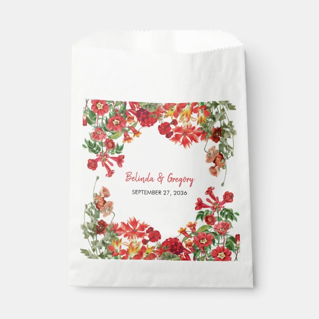 Bolsa De Papel Boda de Flores Botánicas del Jardín Rojo Floral (Anverso)