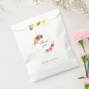 Bolsa De Papel Boda de flores de oro modernas gracias