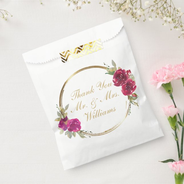Bolsa De Papel Boda de flores de oro y borgoña (Sellado)