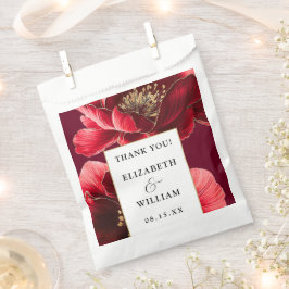 Bolsa De Papel Boda De Flores De Oro Y Rojo Borgoña Gracias