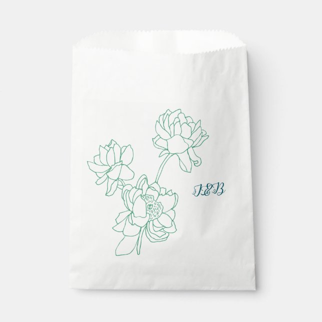 Bolsa De Papel Boda de flores de peones de mano verde (Anverso)