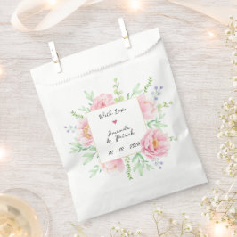 Bolsa De Papel Boda de flores de peones rosados acuarelas
