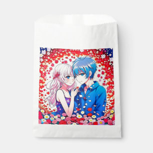 Bolsa De Papel Boda de flores rojas y azules de Anime Couple