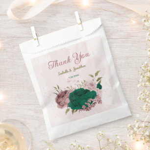 Bolsa De Papel boda de flores rosa verde esmeralda