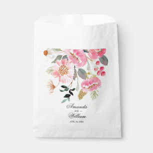 Bolsa De Papel Boda de flores rosadas acuarelas