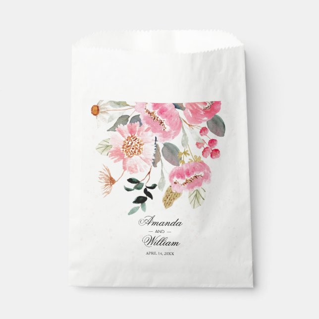 Bolsa De Papel Boda de flores rosadas acuarelas (Anverso)