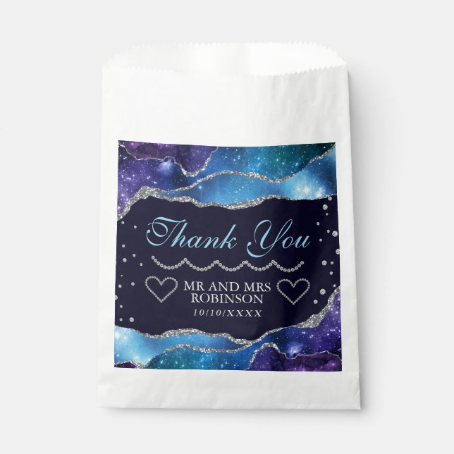 Bolsa De Papel Boda de galaxia estrellada plateada con brillo de  (Anverso)