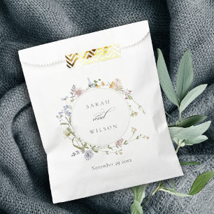Bolsa De Papel Boda de guirnalda floral de pradera de color amari