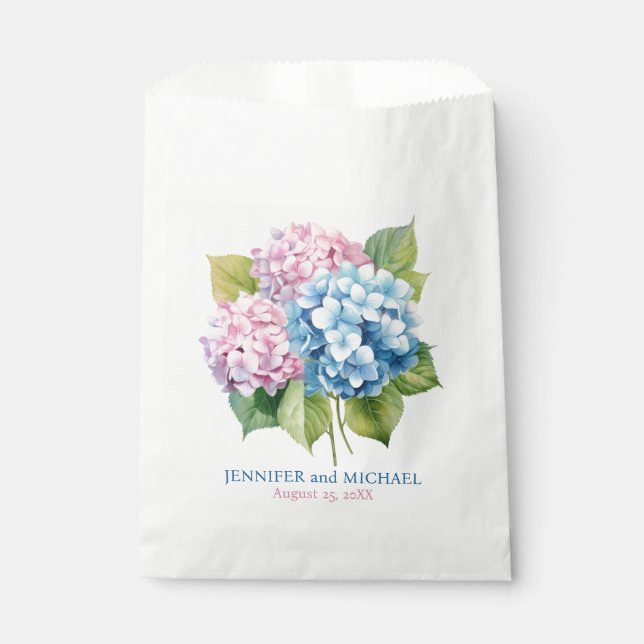 Bolsa De Papel Boda de Hydrangeas Azules Rosa y Dusto (Anverso)