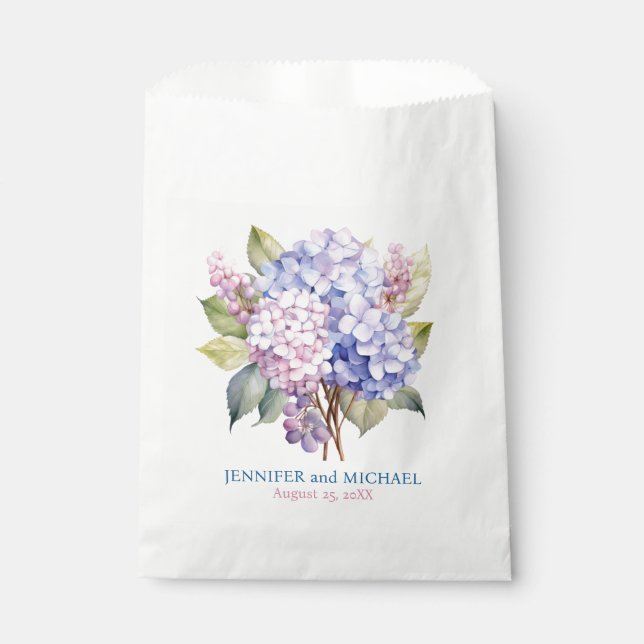 Bolsa De Papel Boda de Hydrangeas Azules Rosa y Dusto (Anverso)
