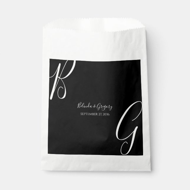 Bolsa De Papel Boda de Iniciales de Monograma Blanco y Negro (Anverso)