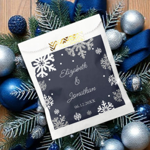 Bolsa De Papel Boda de invierno con copas de nieve azul de la mar