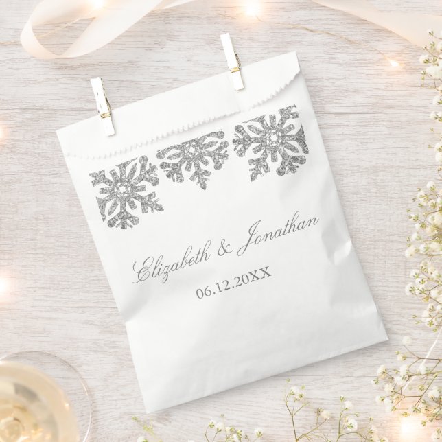 Bolsa De Papel Boda de invierno con copo de nieve de plata (Cortado)