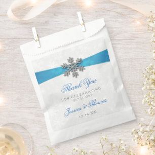 Bolsa De Papel Boda de Invierno Diamante Snowflake & Blue Ribbon