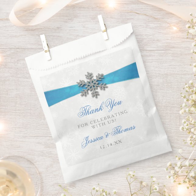 Bolsa De Papel Boda de Invierno Diamante Snowflake & Blue Ribbon (Cortado)