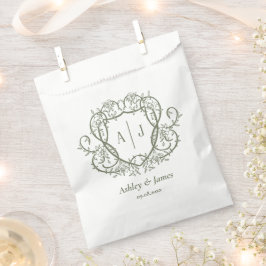 Bolsa De Papel Boda de la Cresta del Monograma de Salvia de Rosa 