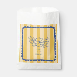 Bolsa De Papel Boda de la franja botánica azul amarillo floral