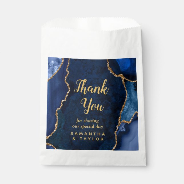 Bolsa De Papel Boda de la Marina Azul y del Oro Agate Gracias (Anverso)