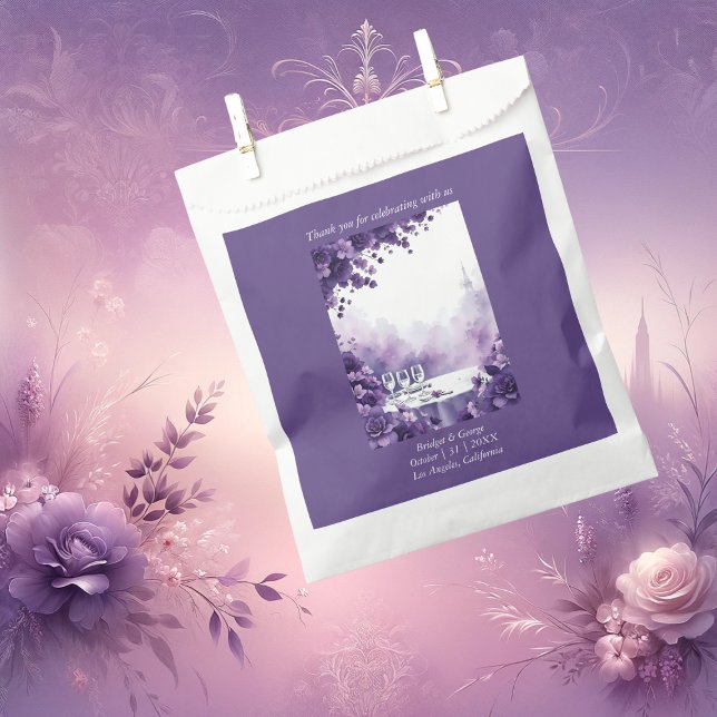 Bolsa De Papel Boda de la Torre Eiffel Floral de Lila (Subido por el creador)