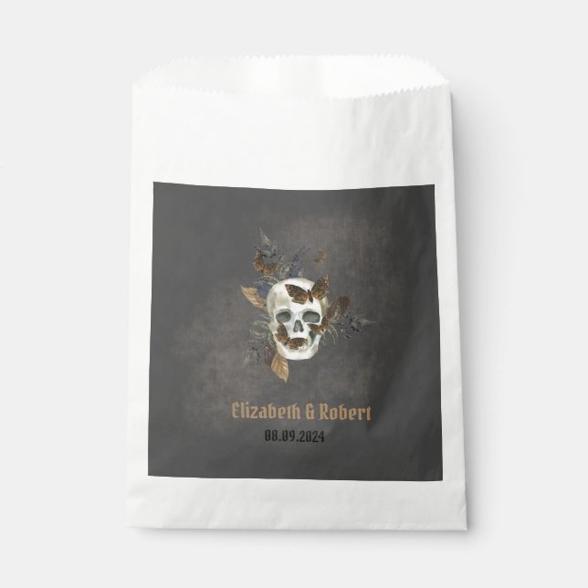 Bolsa De Papel Boda de las mariposas florales góticas del cráneo (Anverso)